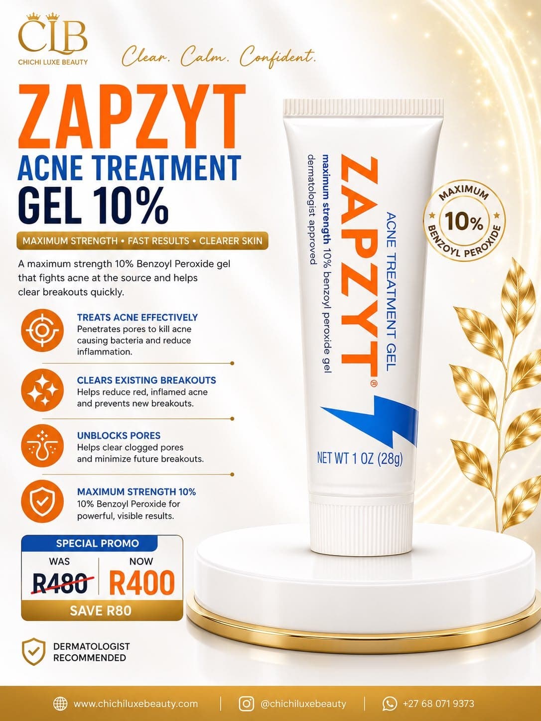 zapzty acne treatment gel with (10% benzoyl peroxide - Main Image